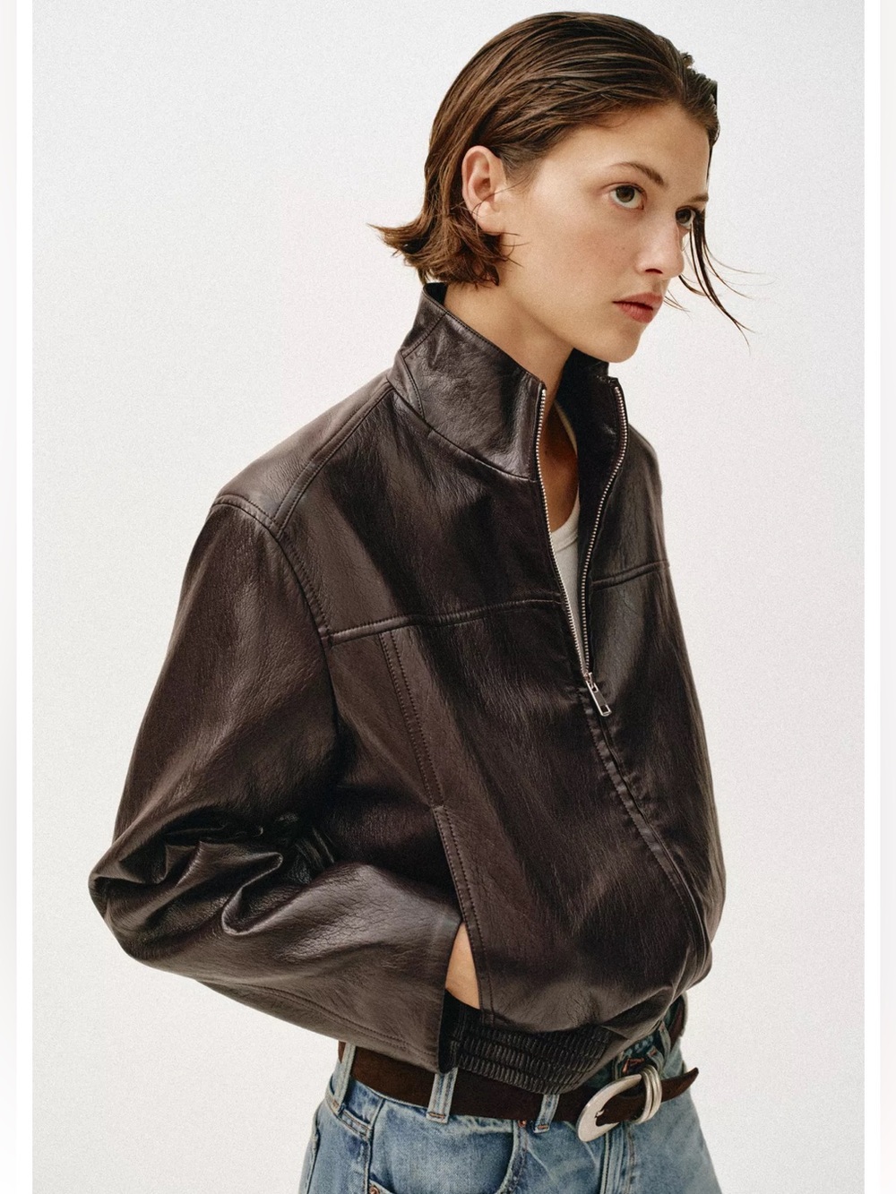 ✨SALE✨ ZARA FAUX LEATHER CROPPED BOMBER JACKET ✨SALE✨ - Picture 3 of 13